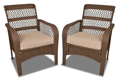 Pair Faux Wicker Armchairs