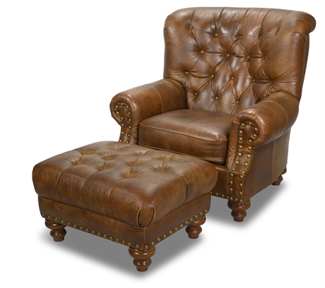Hemingway Leather Wingback Chair with Ottoman