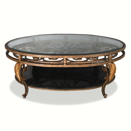 Maitland-Smith Florentine Iron Cocktail Table – Beveled Glass & Stone