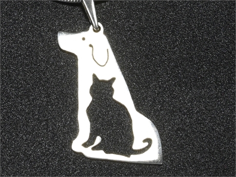 Sterling Necklace with Cat & Dog Pendant