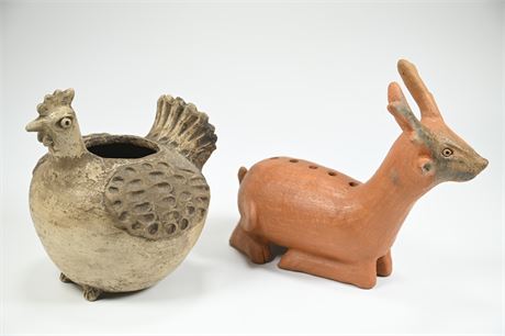 Vintage Pottery Deer and Turkey