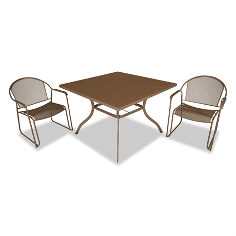 Steel Patio Table & 2 Chairs Set – Square Outdoor Bistro