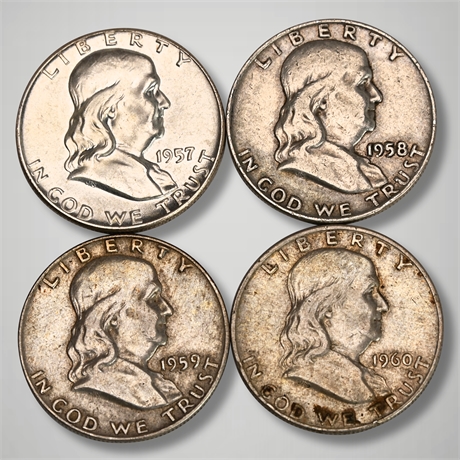 (4) 1957 - 1960 Franklin Silver Half Dollars