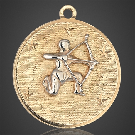 14K Gold Sagittarius Zodiac Pendant Signed DET Two-Tone
