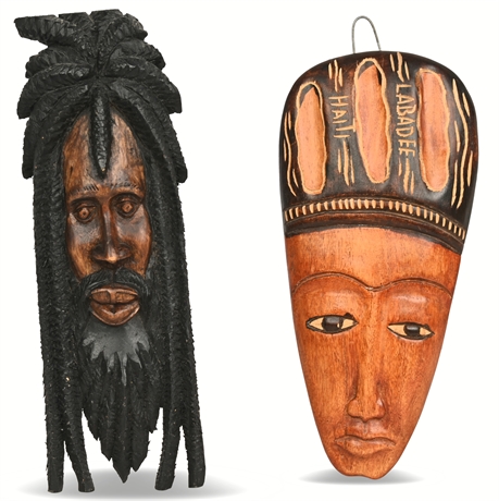 (2) Hand Carved Wood Masks