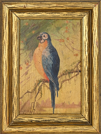 John M. Roderick (1877–1960) Oil on Masonite — Parrot Painting, Signed, Gilt Fra
