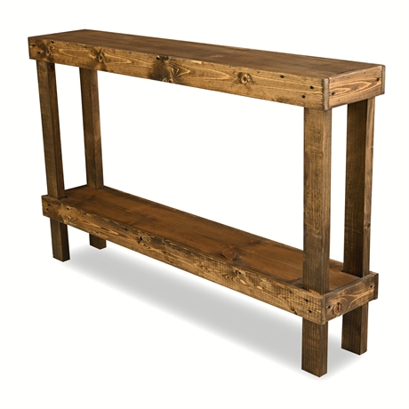 Rustic Pine Two-Tier Console Table with Lower Shelf