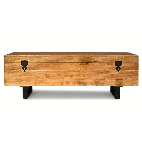 “Glosco” Mango Wood Storage Bench — Iron Base