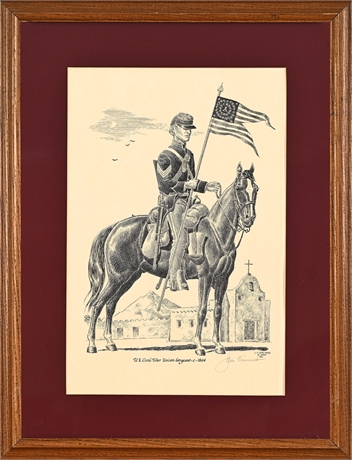 José Cisneros "U.S. Civil War Union Sergeant c. 1864" Signed Pen & Ink Print
