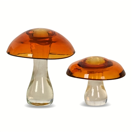 Vintage Pilgrim Glass Persimmon Mushroom Paperweights