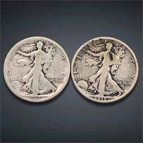 1917 & 1918 (2) Walking Liberty Silver Half Dollars