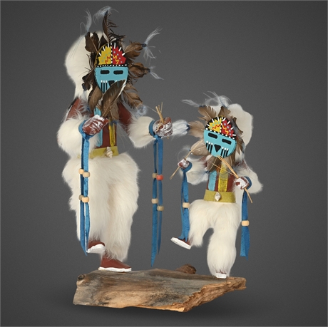 "Double Sunpals" Kachina Doll – Signed C.W. Tom (Navajo Artist)