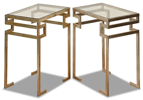 Brass & Glass Sculptural End Tables