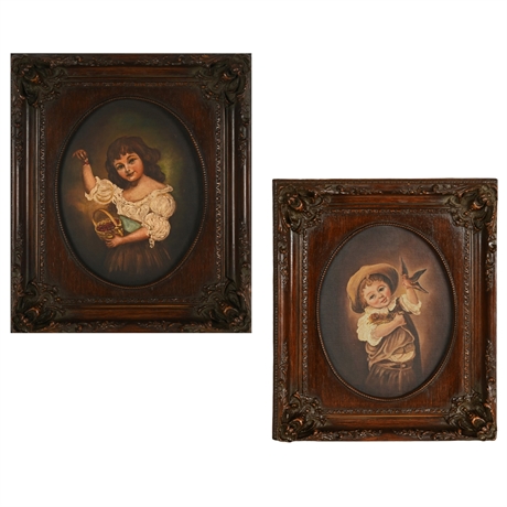 Vintage-Style Oil Paintings on Masonite – Ornate Framed Portraits