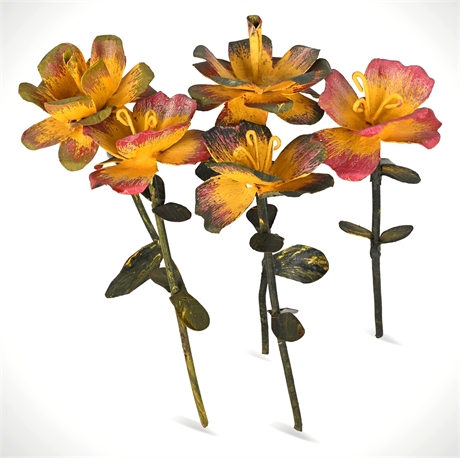 Drought Resistant Handpainted Mexican Metal Flowers — Set of 5, 11" Tall
