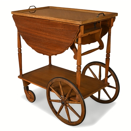 Paalman Furniture Co. 1918 Drop-Leaf Tea Cart – Tray, Drawer, 2-Tier