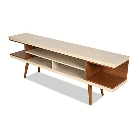 Utopia Off-White & Walnut MCM-Style Media Console, 70.5" Wide