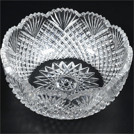 American Brilliant Cut Glass Strawberry Diamond and Fan Bowl
