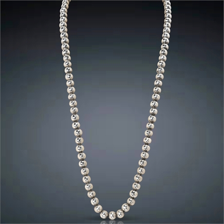 24" Navajo Pearls Sterling Bench Bead Necklace