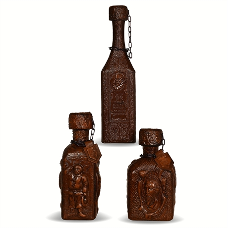 Vintage Don Quixote Spanish Tooled Leather Decanters