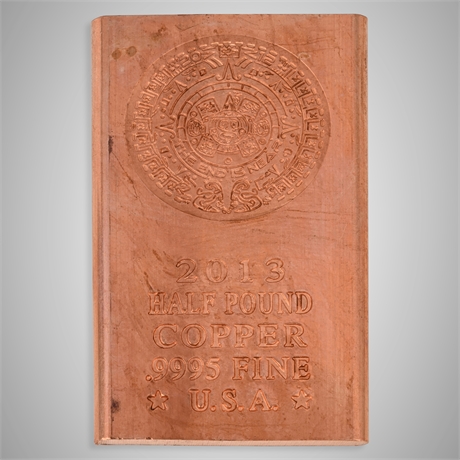 2013 .9995 Copper Half Pound Bar – Aztec Calendar “End Is Near” USA