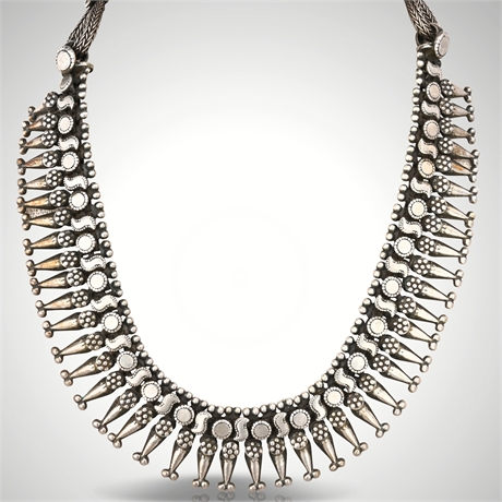 Rajasthan Indian Silver Fringe Necklace