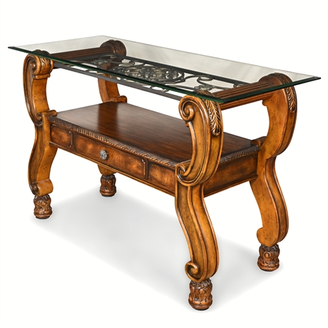 Margilles Rectangular Cocktail Table w/ Glass Top & Drawer
