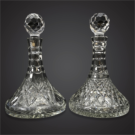Pair of Cut Crystal Decanters with Faceted Stoppers, 11"