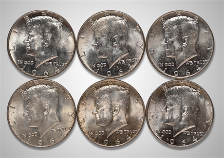 1964 (6) Kennedy Silver Half Dollars