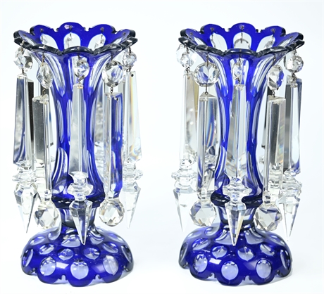 19th Century Cobalt Cut to Clear Bohemian Lusters