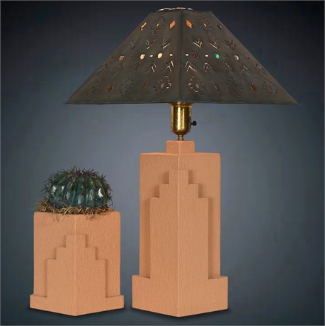 Lynden Bear Lamp with Intricate Shade and Cactus Accent