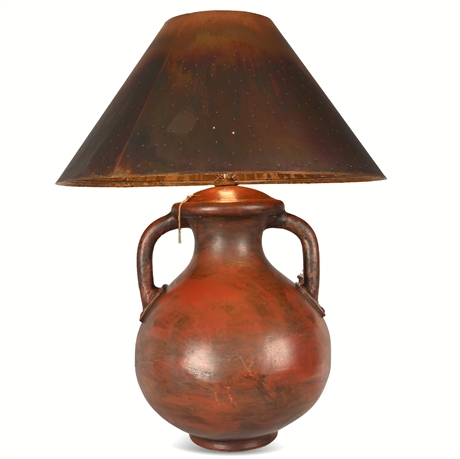 40" Handcrafted Copper Table Lamp with Punched Shade