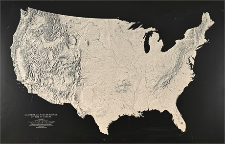 1992 Raven Raised Relief Map – Landforms of 48 States, 57.5" Wide