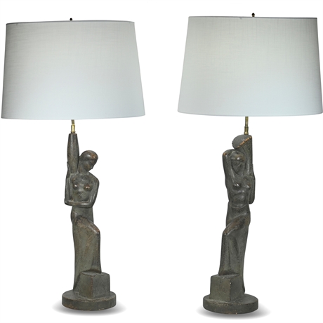 Pair Figural Nude Deco Lamps