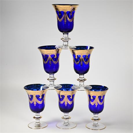 Cristallerie Italian Cobalt Blue Wine Glasses