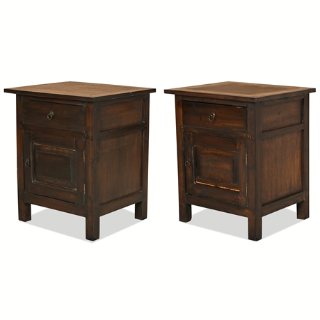 Pair of Pier 1 Hardwood Nightstands, Spanish Colonial Style, 1980s–90s
