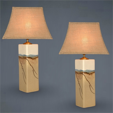 Vintage Ceramic Landscape Theme Lamps