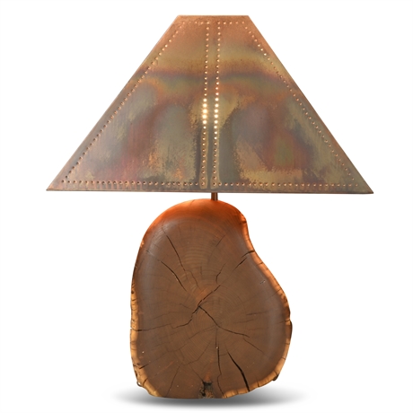 Kohler Mesquite Carved Lamp with Punched Copper Shade
