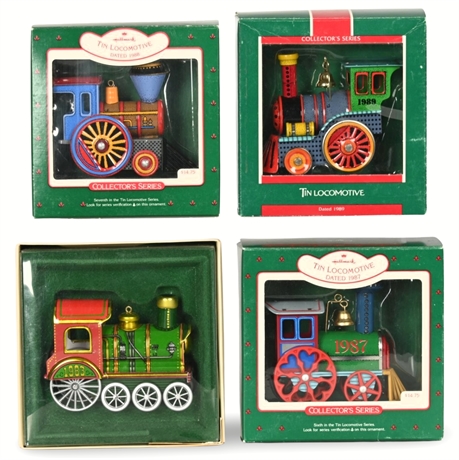 Hallmark Tin Locomotive Collector's Series Ornaments (1983, 1987, 1988, 1989) -