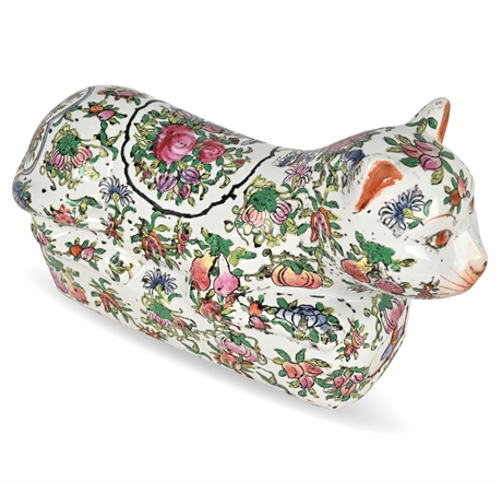 Large Chinese Famille Rose Porcelain Cat Pillow