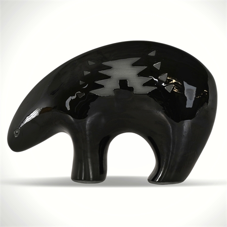 Blackware Pottery Bear – Black-on-Black, Slip Cast, Painted