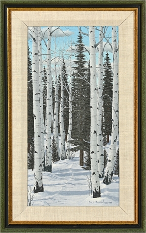 Lois Duncan 'Winter Aspens' Oil on Board