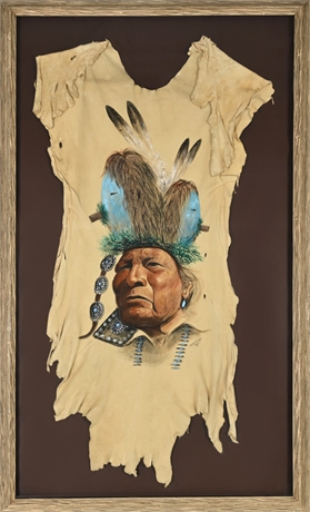 Harry Warren 1980 Native American Portrait on Doe Hide