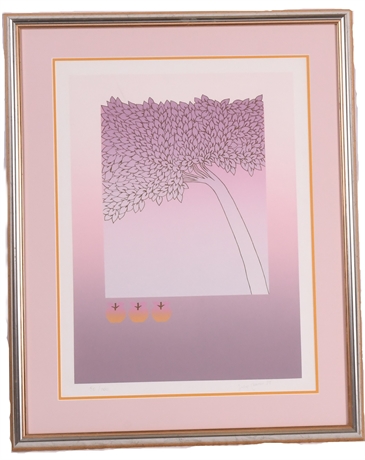 Limited Edition Framed Artwork, Stylized Purple Tree with Gradient Sky