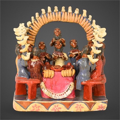 Ocumicho Mexican Last Supper Sculpture — Folk Art Ceramic, 14" Large Format