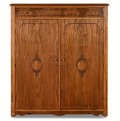 Vintage Walnut Armoire with 5 Dovetail Drawers & Hanging Rod Interior