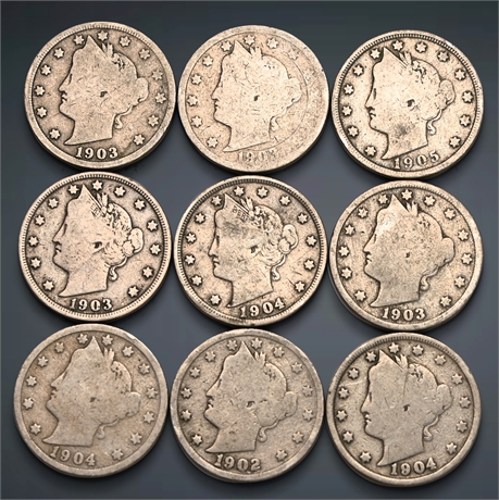 (9) Liberty Head V Nickels