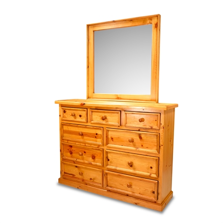 Solid Pine 9 Drawer Dresser with Mirror