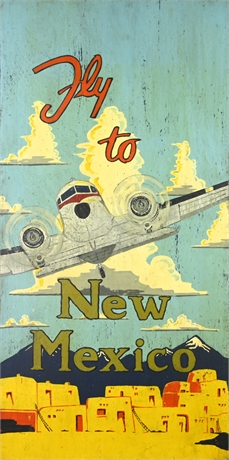 "Fly to New Mexico" Hand Painted Retro Sign