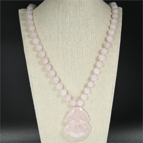 Vintage Rose Quartz Necklace & Pendant